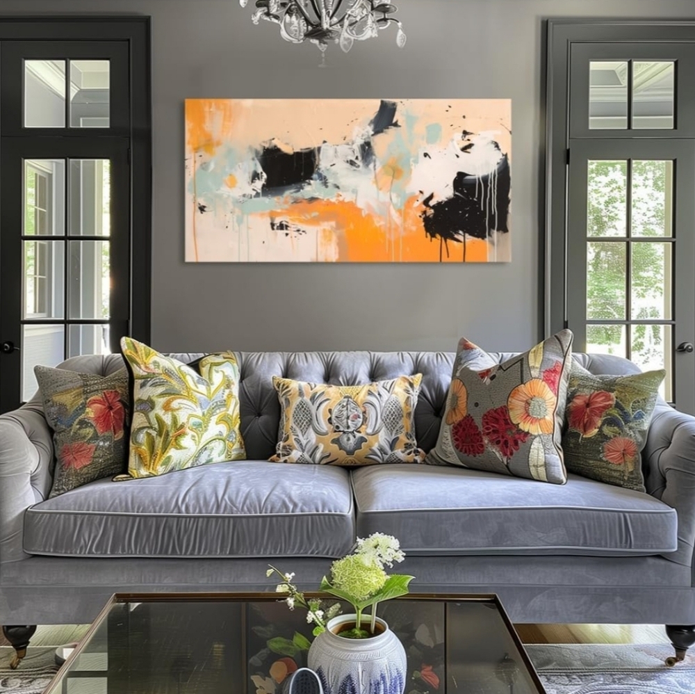 Abstract Orange & Black Ink Canvas โ 20"x40" Wall Art - Picture 7 of 10